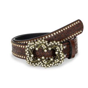 Women Rhinestone Embossed Belts Fashion Pu-leather Waist Belt Western-cowboy🙈